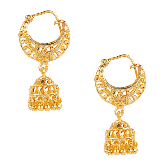 24K Gold Medium Size Chandbali Jhumki Earring with Pearls (SJ_1476)