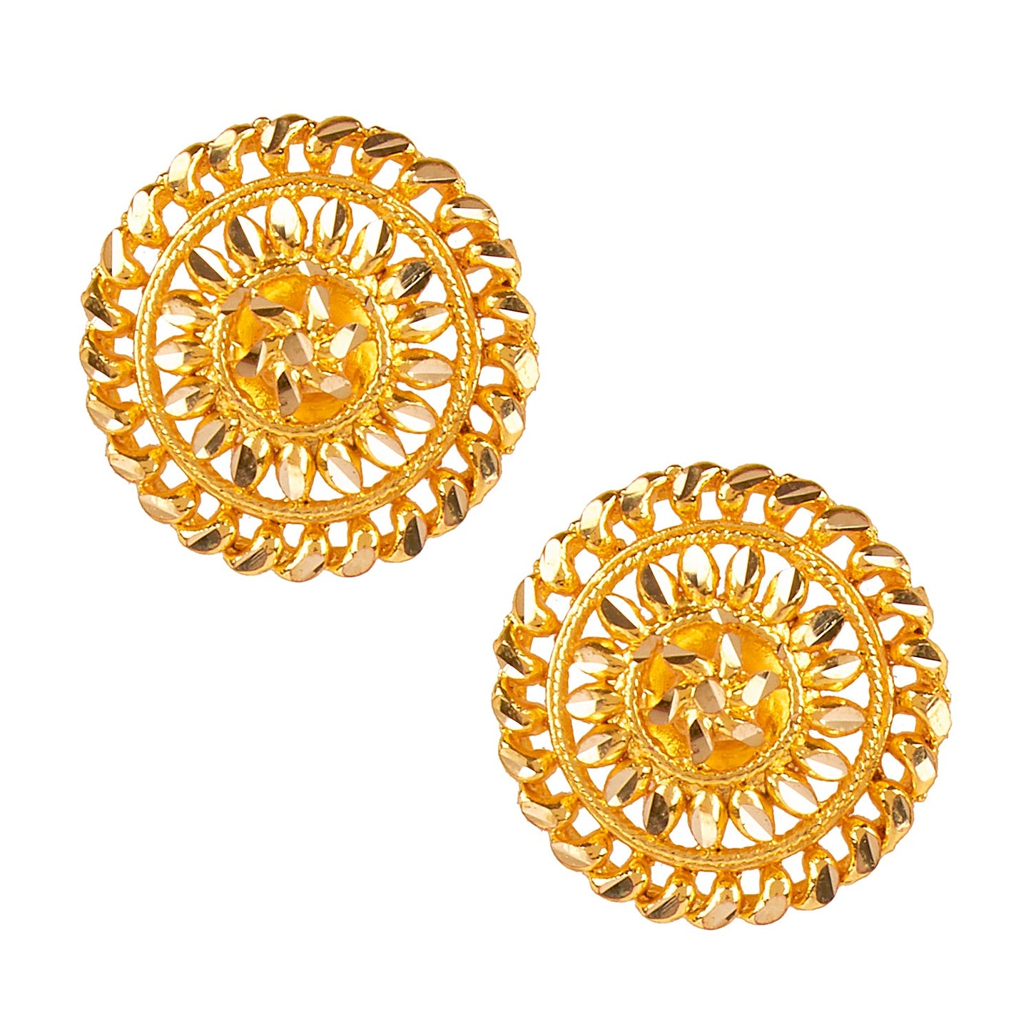 24K  Traditional Indain Ethnic Bridal Plain Gold Studs for Women (SJ_1479)