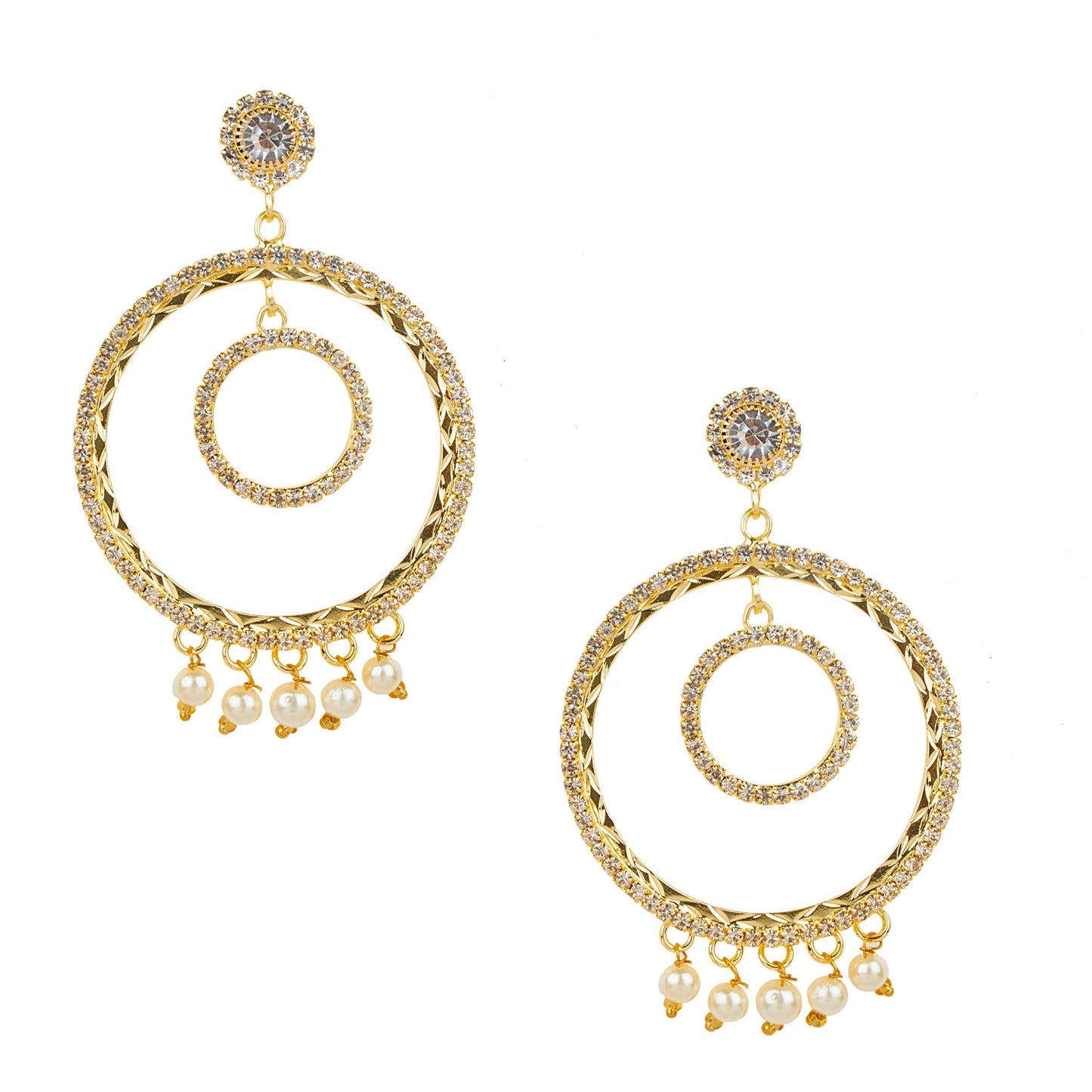 Austrian Crystal and CZ Gold Plated Multilayered Stylish Hoop Earrings With Pearls Hanging for Women (SJ_1481)