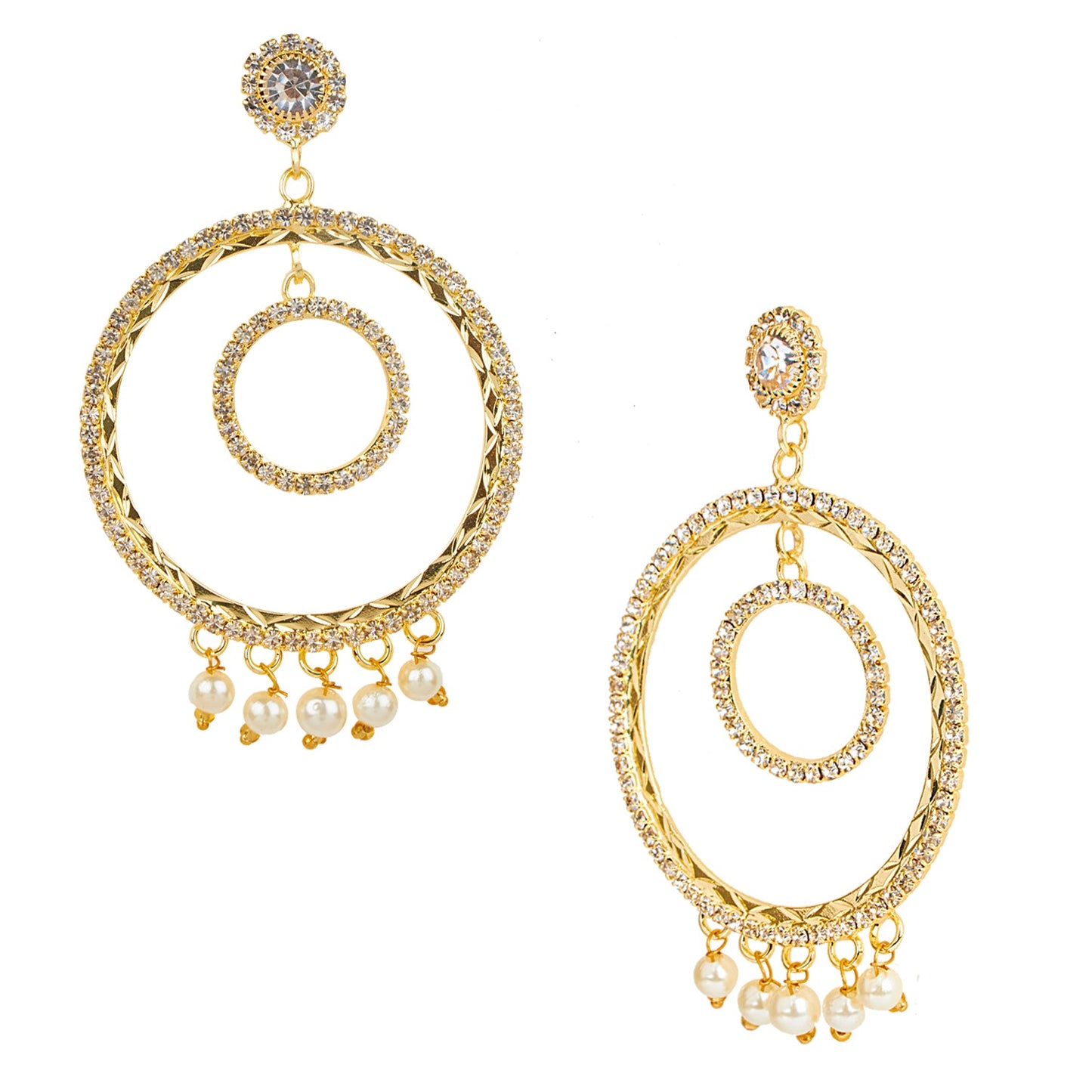 Austrian Crystal and CZ Gold Plated Multilayered Stylish Hoop Earrings With Pearls Hanging for Women (SJ_1481)