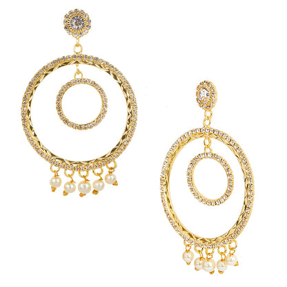 Austrian Crystal and CZ Gold Plated Multilayered Stylish Hoop Earrings With Pearls Hanging for Women (SJ_1481)