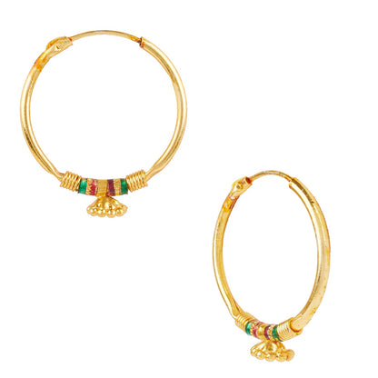 18K Gold Traditional Hoop  Earrings with Pearls (SJ_1487)