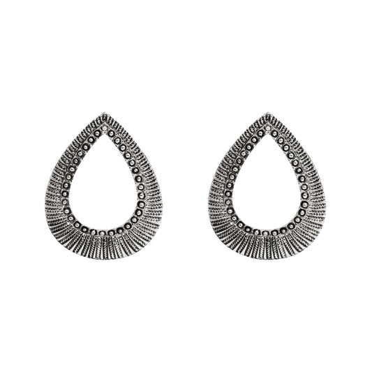 Oxidised  Antique  Silver Stylish Oxidised Afghani Stud Hoop Earrings For Women (SJ_1489)