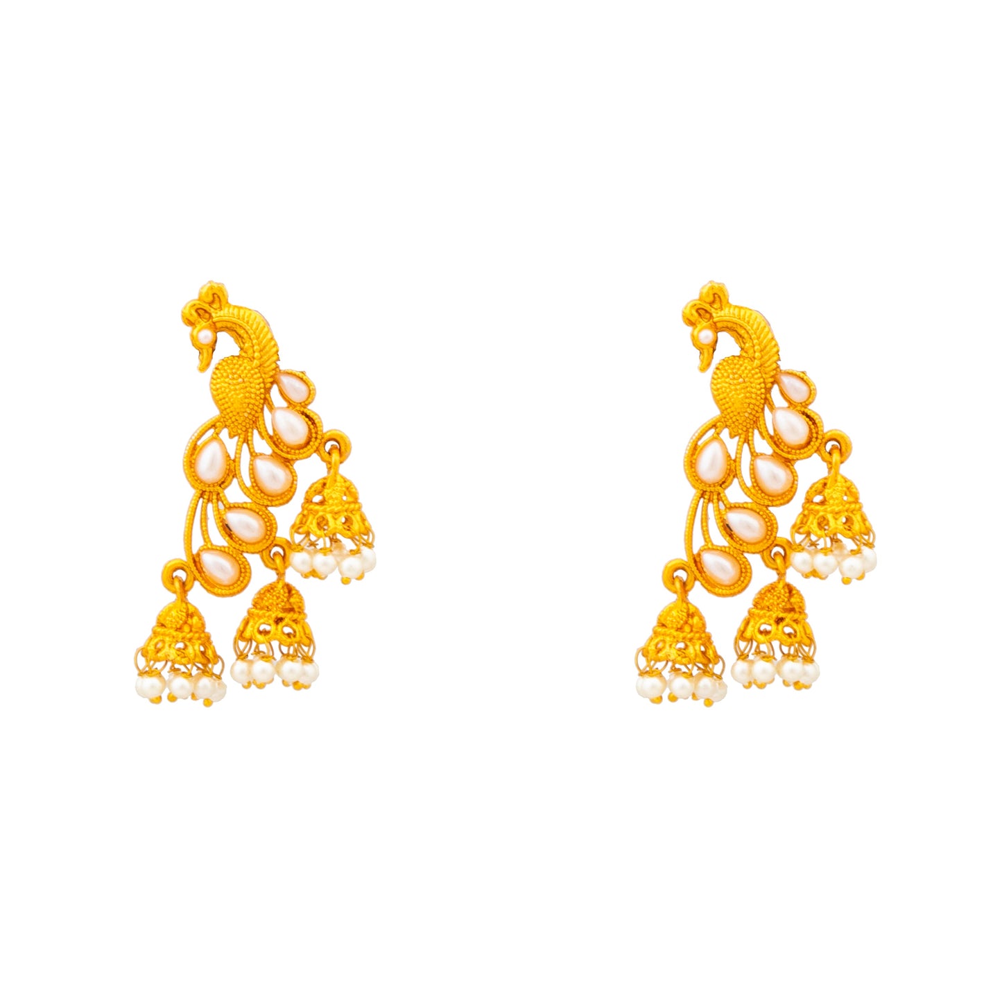 24K Gold Plated Traditional Peacock Jhumka With CZ, LCT Crystals,Kundan & Pearls Earrings for Women  (SJ_1492)