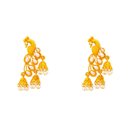 24K Gold Plated Traditional Peacock Jhumka With CZ, LCT Crystals,Kundan & Pearls Earrings for Women  (SJ_1492)