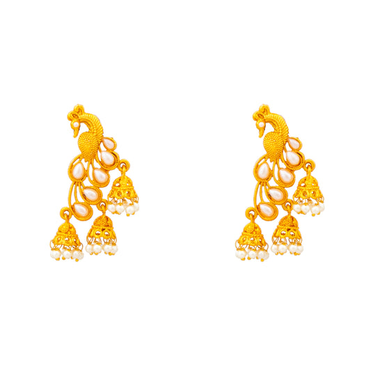 24K Gold Plated Traditional Peacock Jhumka With CZ, LCT Crystals,Kundan & Pearls Earrings for Women  (SJ_1492)