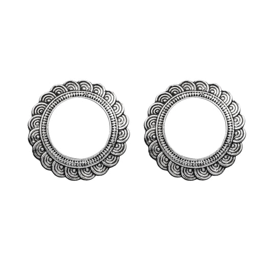Oxidised  Antique  Silver Stylish Oxidised Afghani Stud Hoop Earrings For Women (SJ_1498)