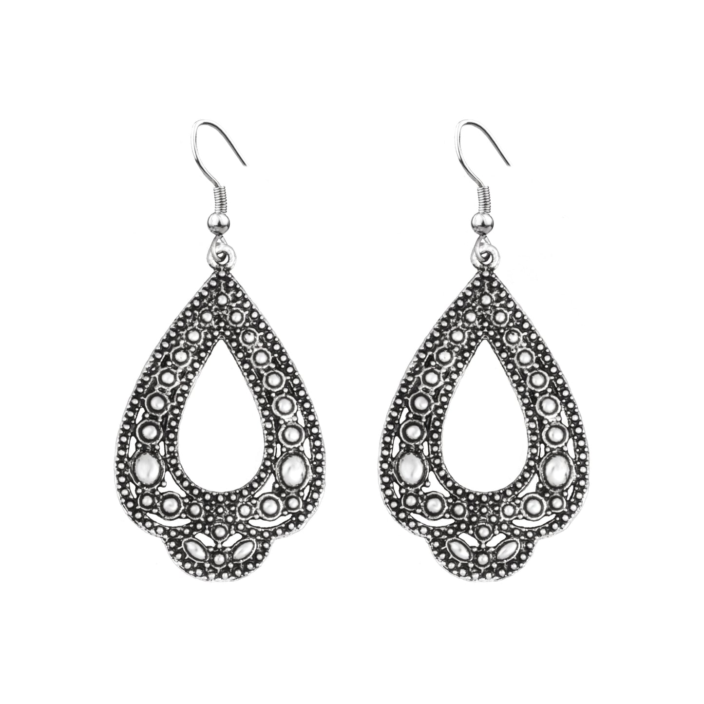 Oxidised  Antique  Silver Stylish Oxidised Afghani Stud Hoop Earrings For Women (SJ_1499)