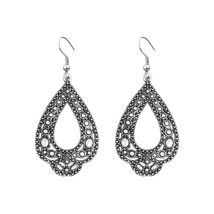 Oxidised  Antique  Silver Stylish Oxidised Afghani Stud Hoop Earrings For Women (SJ_1499)