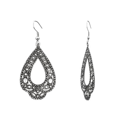 Oxidised  Antique  Silver Stylish Oxidised Afghani Stud Hoop Earrings For Women (SJ_1499)