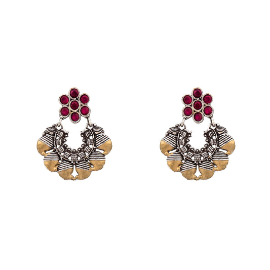 Shining Jewel Antique Two tone Gold & Silver Plated Oxidised Afghani Peacock Drop Earrings for Women & Girls (SJ_1532)
