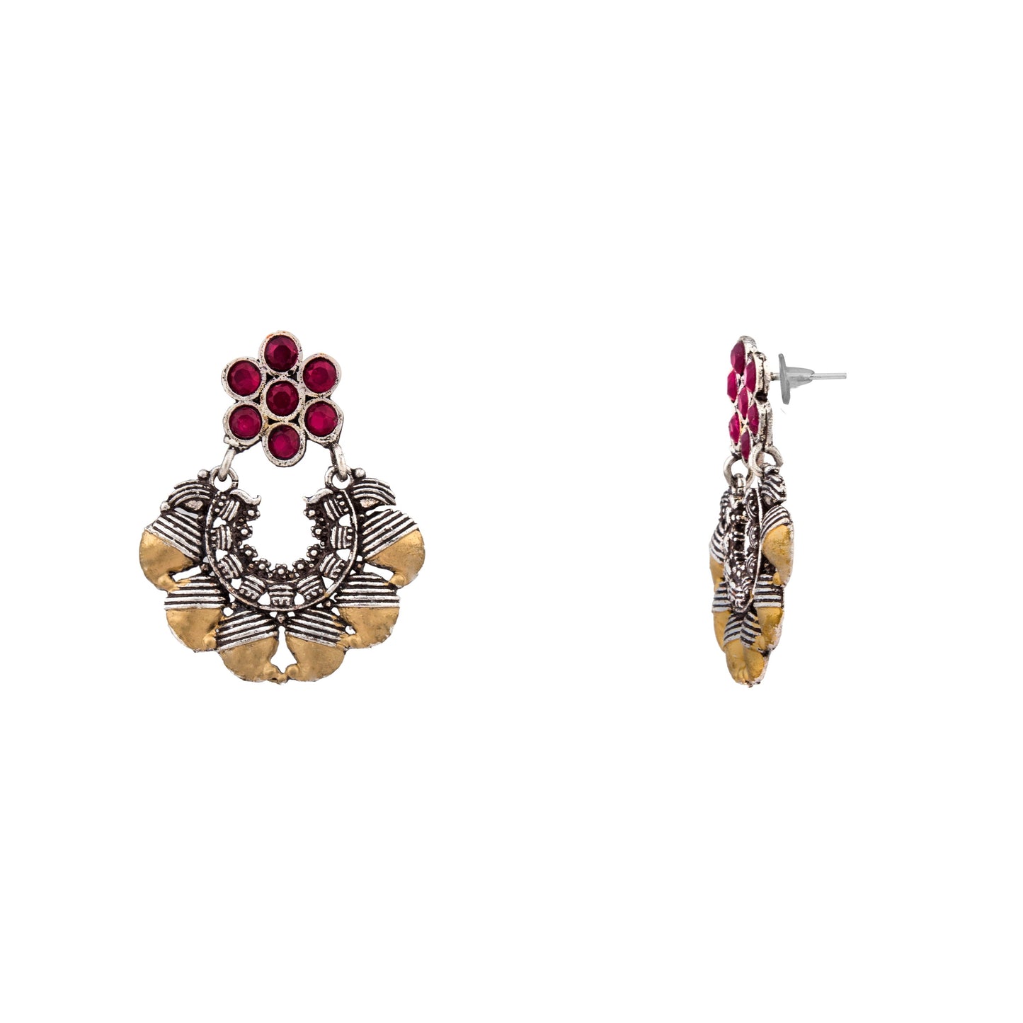 Shining Jewel Antique Two tone Gold & Silver Plated Oxidised Afghani Peacock Drop Earrings for Women & Girls (SJ_1532)
