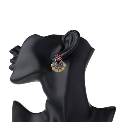 Shining Jewel Antique Two tone Gold & Silver Plated Oxidised Afghani Peacock Drop Earrings for Women & Girls (SJ_1532)