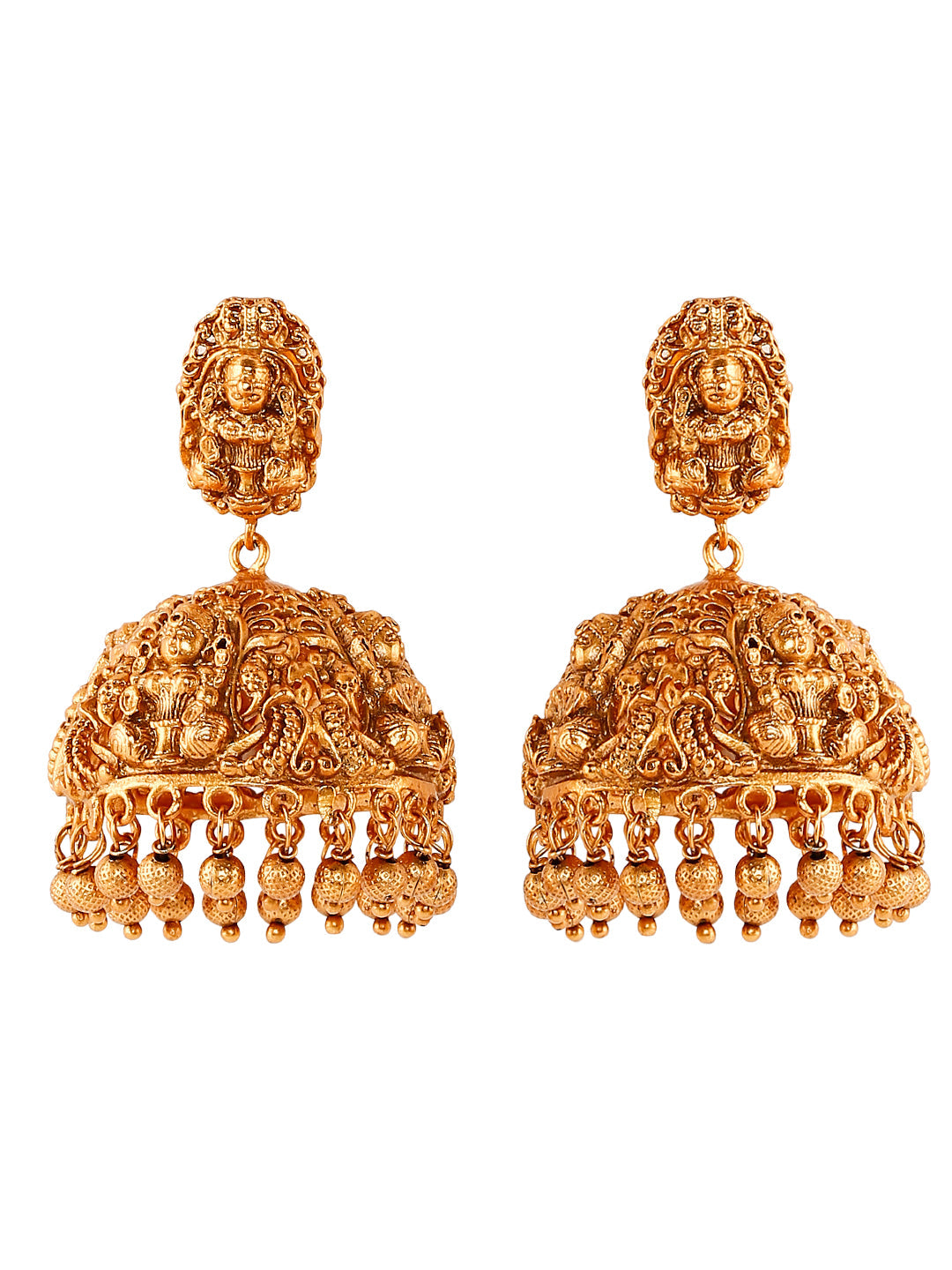 Handcrafted 18K Antique Gold Plated Godess Lakshmi Temple Jewellery Jhumka Earring For Women (SJ_1537)