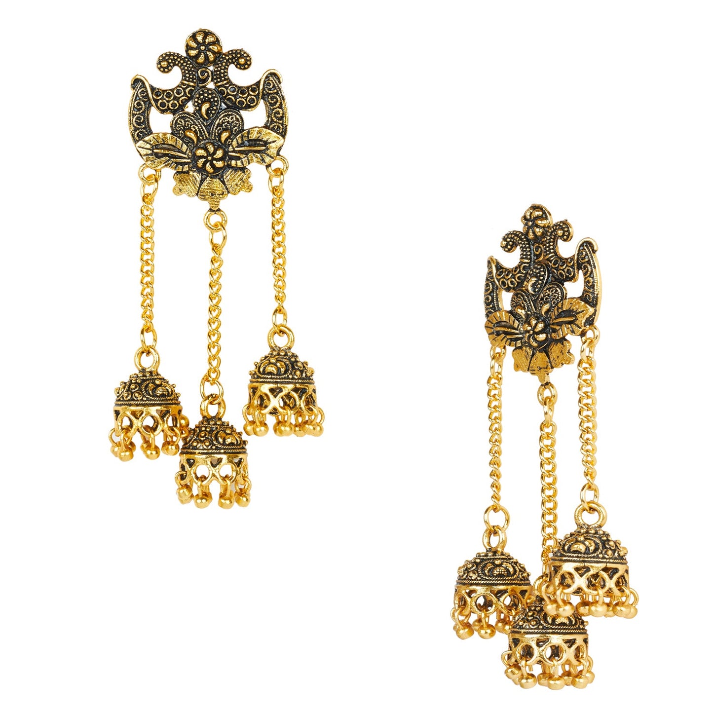 Traditional Antique Gold Jhumka Earrings for Women 22K (SJ_1539)