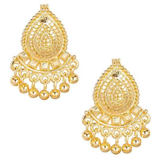 24K  Traditional Indain Ethnic Bridal Plain Gold Studs for Women (SJ_1542)