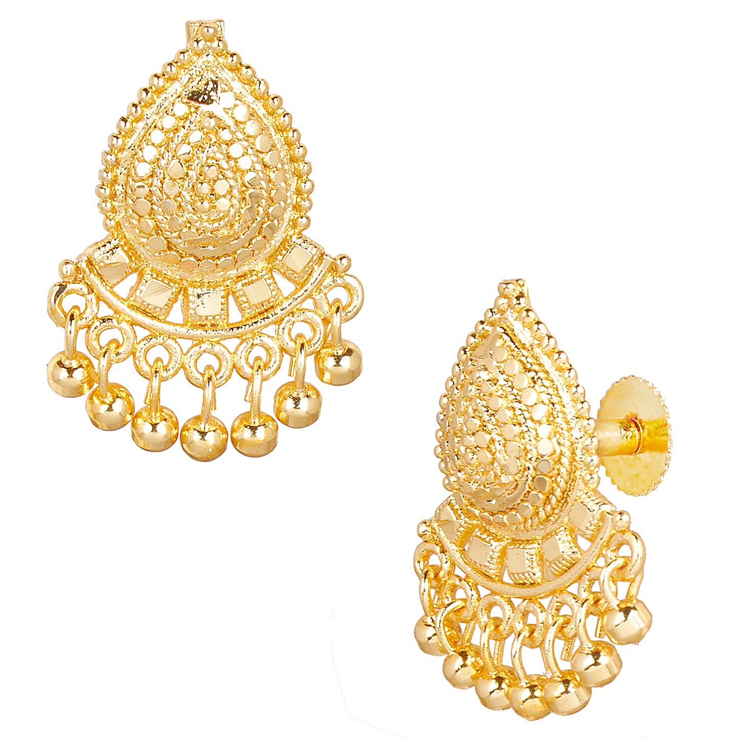 24K  Traditional Indain Ethnic Bridal Plain Gold Studs for Women (SJ_1542)