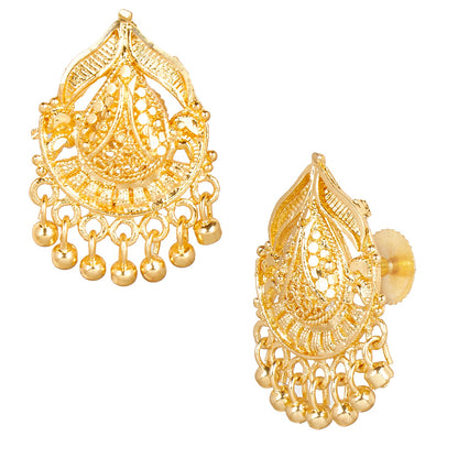 24K  Traditional Indain Ethnic Bridal Plain Gold Studs for Women (SJ_1543)