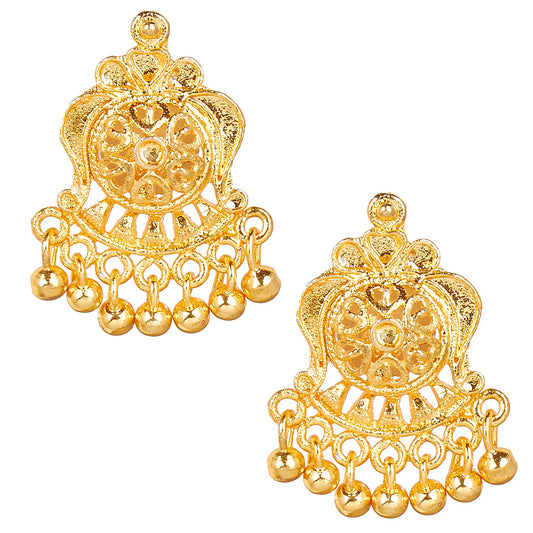 24K  Traditional Indain Ethnic Bridal Plain Gold Studs for Women (SJ_1545)