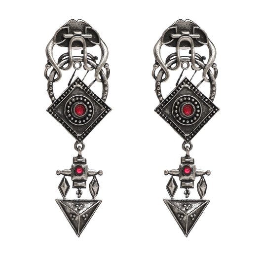 Antique Silver Oxidised Stylish Designer Drop Earrings for Women (SJ_1547)