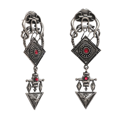 Antique Silver Oxidised Stylish Designer Drop Earrings for Women (SJ_1547)