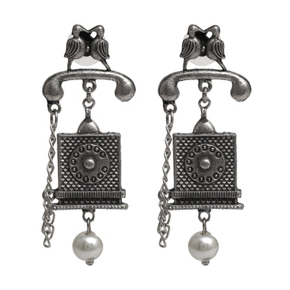 Shining Jewel Antique Silver Oxidised Stylish Designer Vintage Telephone Earrings for Women (SJ_1548)