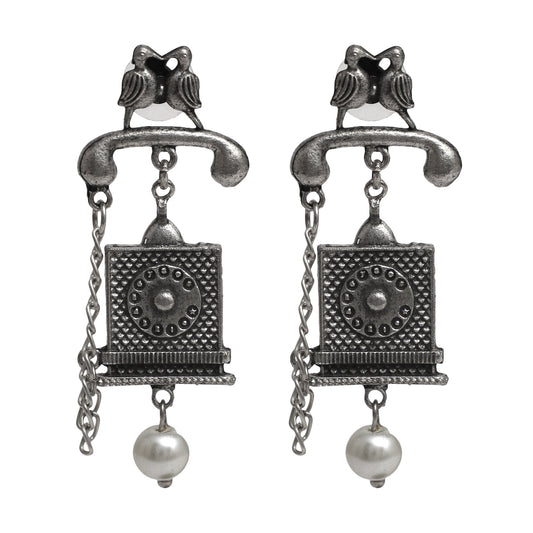 Shining Jewel Antique Silver Oxidised Stylish Designer Vintage Telephone Earrings for Women (SJ_1548)