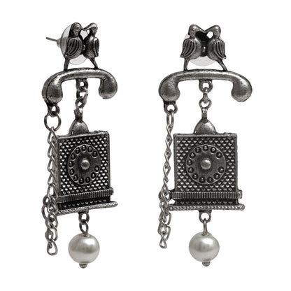 Shining Jewel Antique Silver Oxidised Stylish Designer Vintage Telephone Earrings for Women (SJ_1548)