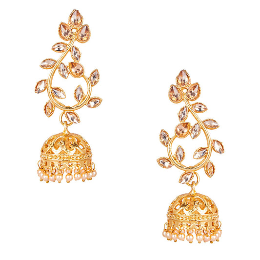 24K Gold Plated Traditional Designer Ethnic Jhumka With CZ, LCT Crystals,Kundan & Pearls Earrings for Women  (SJ_1551)