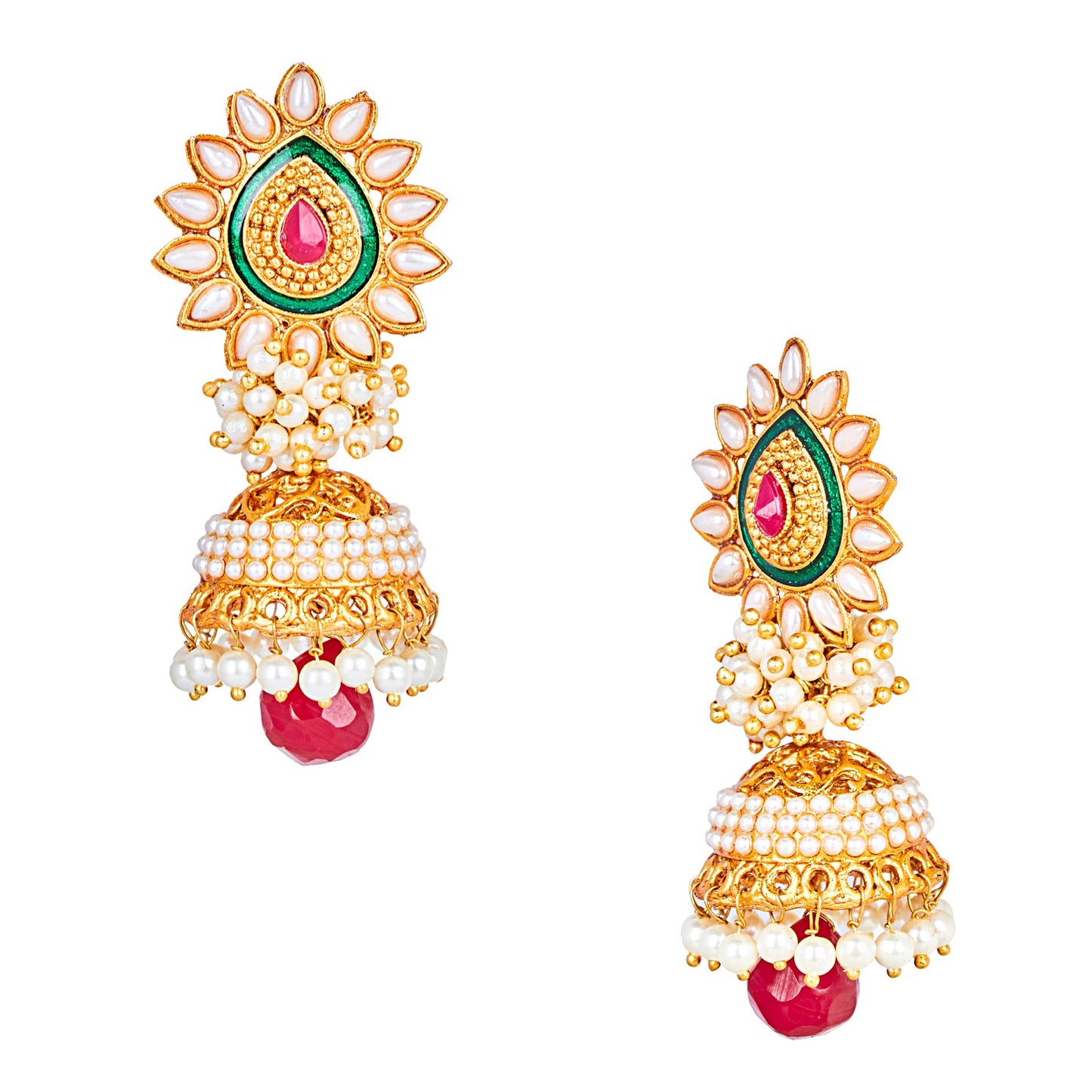 24K Gold Plated Traditional Designer Ethnic Jhumka With CZ, LCT Crystals,Kundan & Pearls Earrings for Women  (SJ_1556)