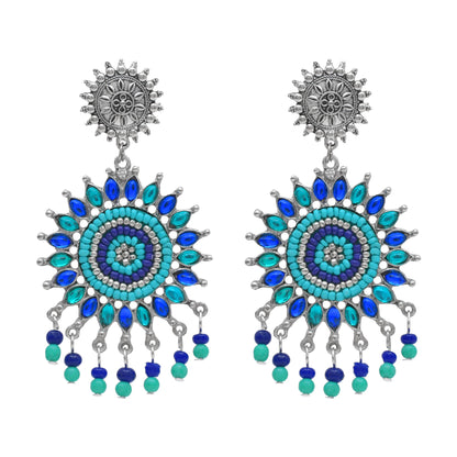 Antique Silver Oxidised Stylish Designer Afghani Chandbali Earrings for Women (SJ_1566)