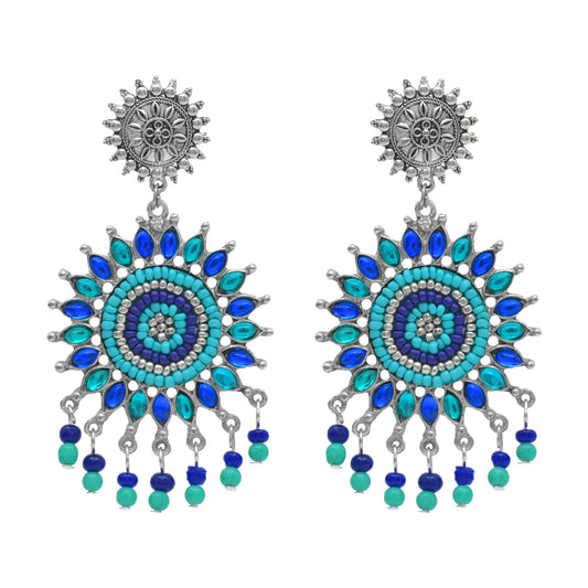 Antique Silver Oxidised Stylish Designer Afghani Chandbali Earrings for Women (SJ_1566)