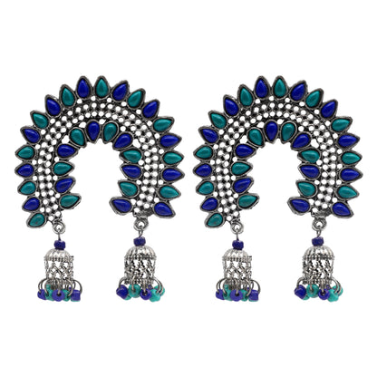 Shining Jewel Antique Silver Oxidised Stylish Designer Afghani Chandbali Earrings for Women (SJ_1567)