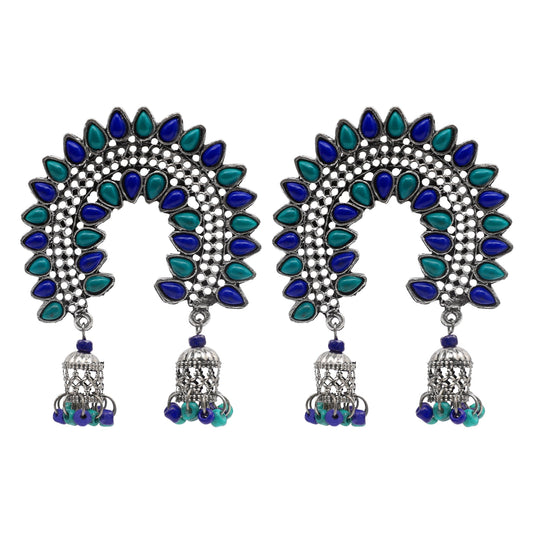 Shining Jewel Antique Silver Oxidised Stylish Designer Afghani Chandbali Earrings for Women (SJ_1567)