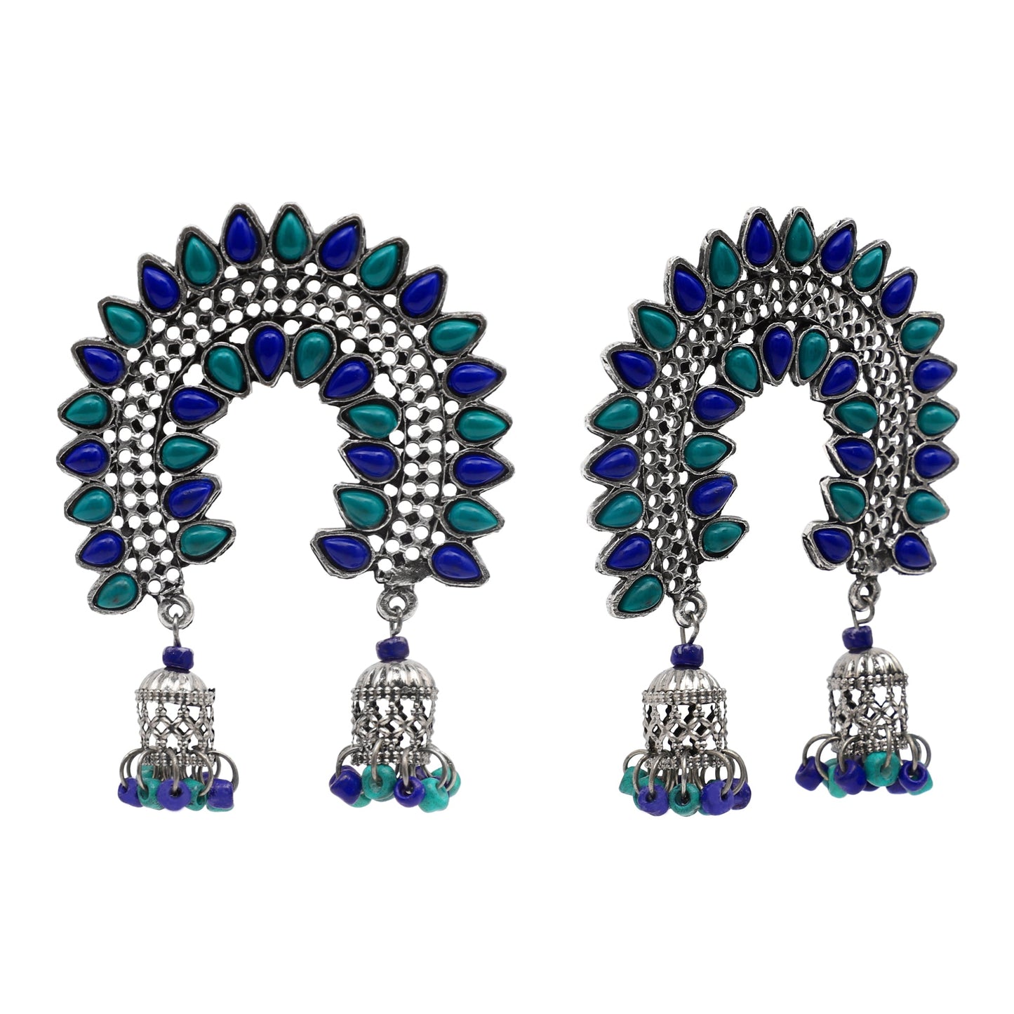 Shining Jewel Antique Silver Oxidised Stylish Designer Afghani Chandbali Earrings for Women (SJ_1567)