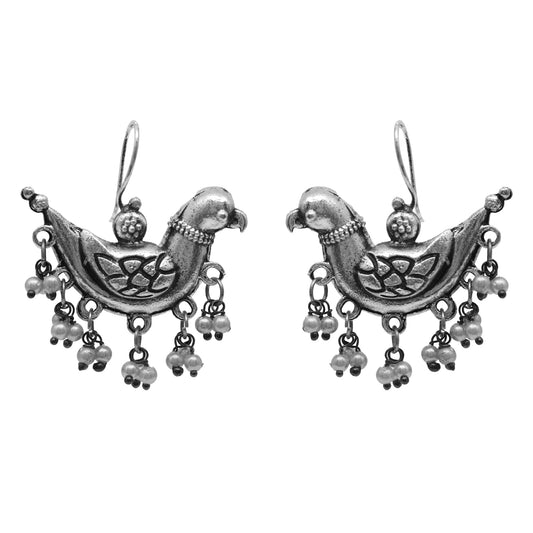 Antique Silver Oxidised Stylish Designer Pigeon Drop Earrings for Women (SJ_1569)