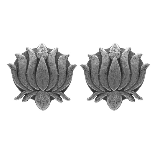 Antique Silver Oxidised Stylish Designer Lotus Kamal Earrings for Women (SJ_1571)