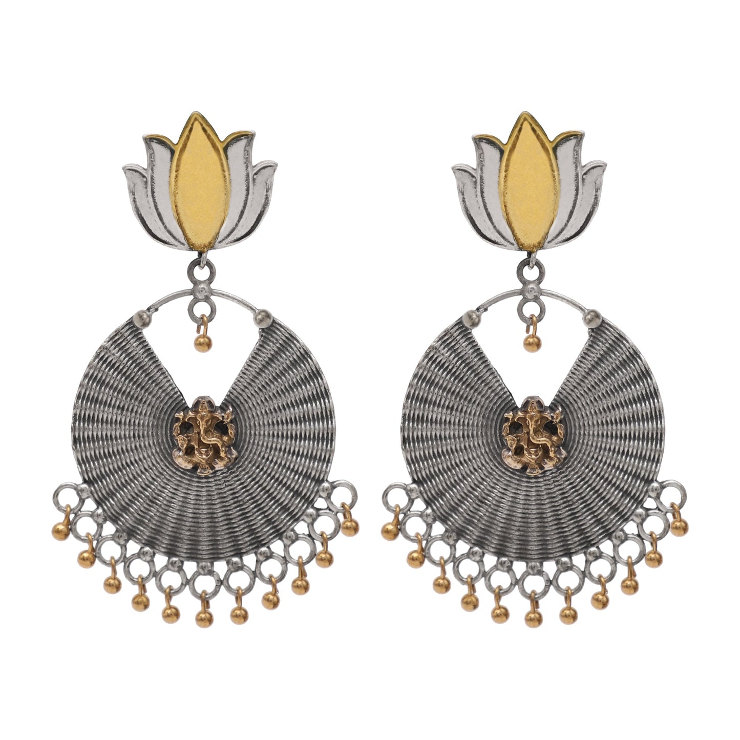 Antique Silver Oxidised Stylish Designer Lotus Kamal Drop Earrings for Women (SJ_1572)