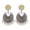 Antique Silver Oxidised Stylish Designer Lotus Kamal Drop Earrings for Women (SJ_1572)