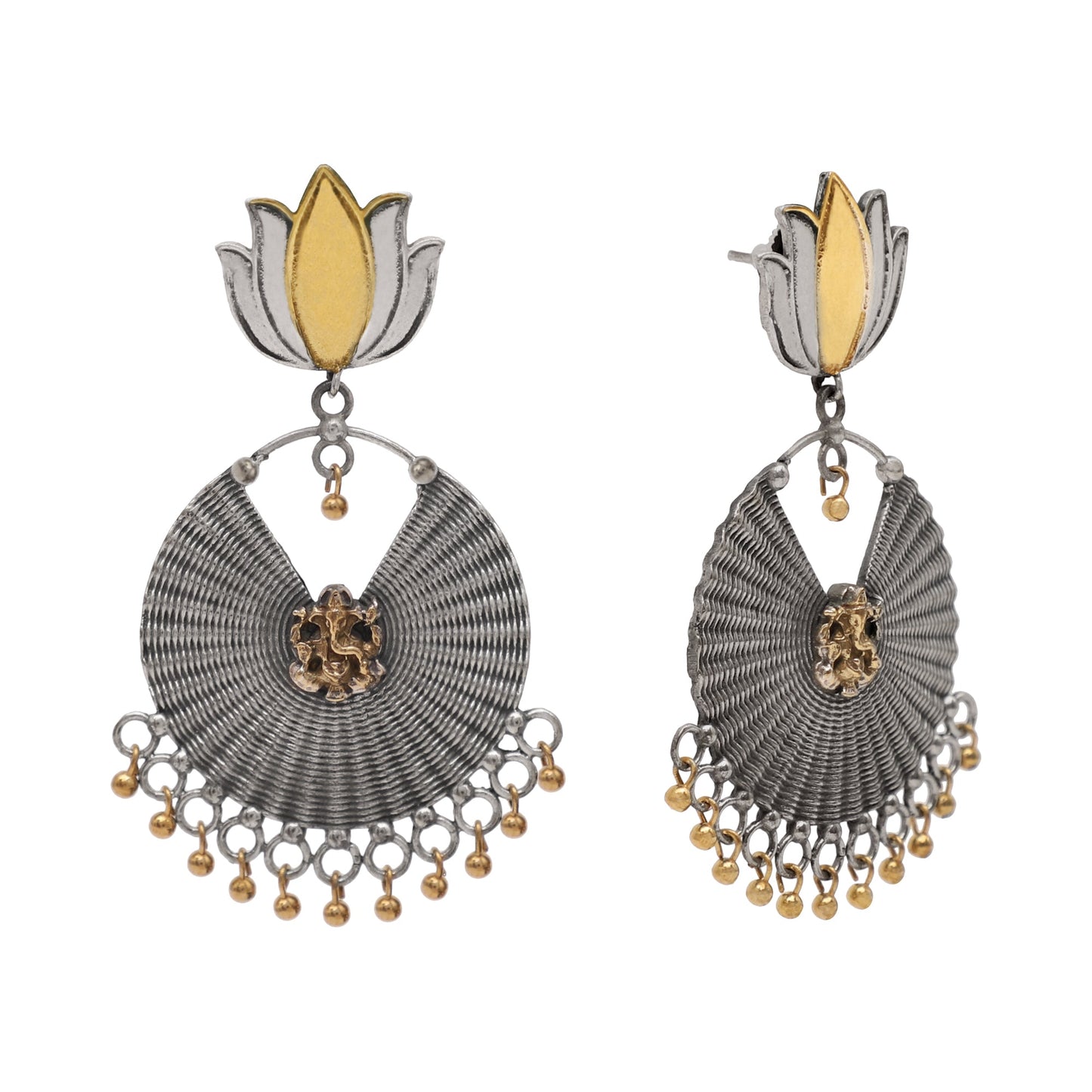 Antique Silver Oxidised Stylish Designer Lotus Kamal Drop Earrings for Women (SJ_1572)