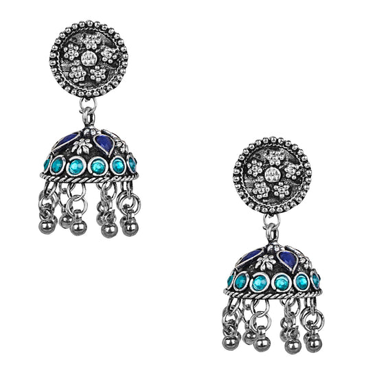 Antique Silver Oxidised Stylish Designer Jhumki Earrings for Women (SJ_1573)