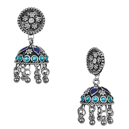 Antique Silver Oxidised Stylish Designer Jhumki Earrings for Women (SJ_1573)