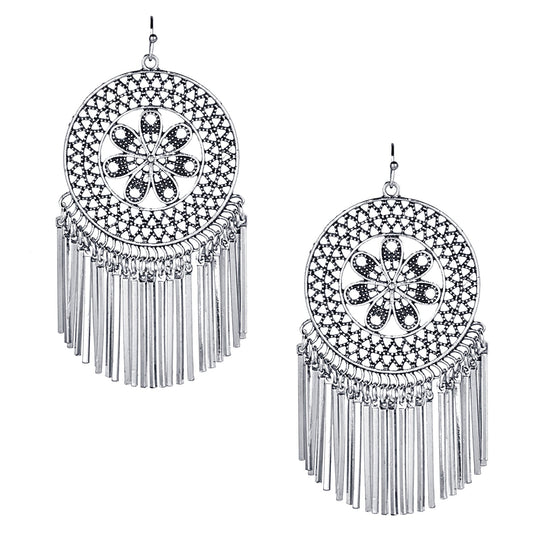 Antique Silver Oxidised Stylish Designer Afghani Chandbali Earrings for Women (SJ_1576)
