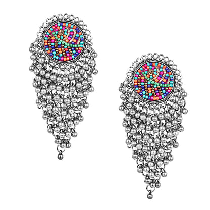 Antique Silver Oxidised Stylish Designer Tassel Earrings for Women (SJ_1578)