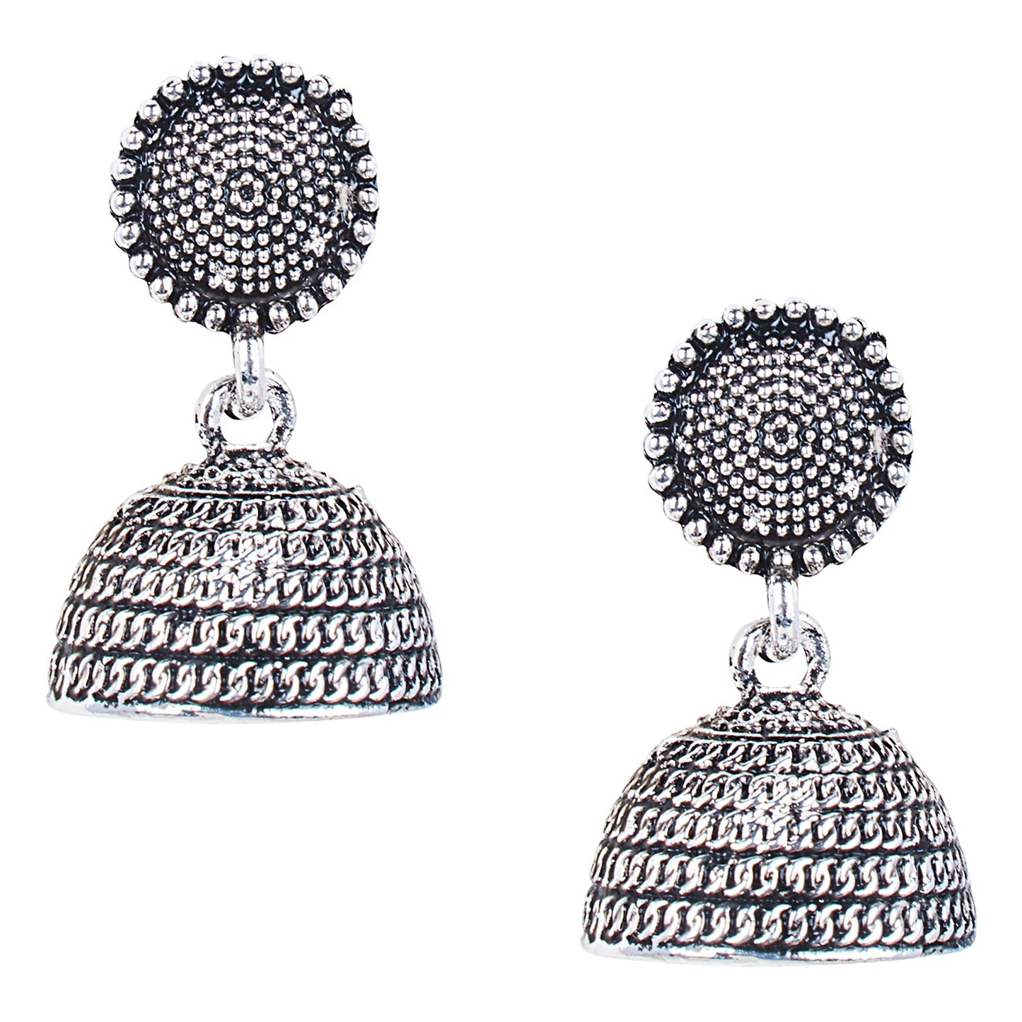 Antique Silver Oxidised Stylsh Designer Jhumki Earrings for Women (SJ_1581)