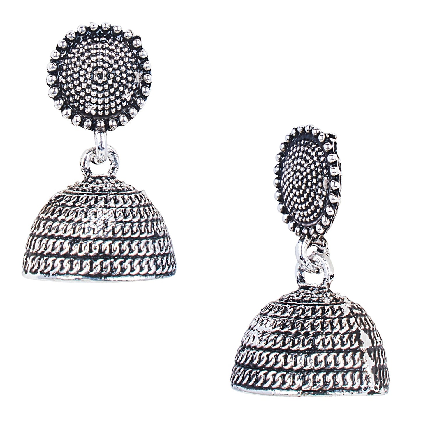 Antique Silver Oxidised Stylsh Designer Jhumki Earrings for Women (SJ_1581)