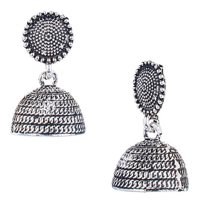 Antique Silver Oxidised Stylsh Designer Jhumki Earrings for Women (SJ_1581)