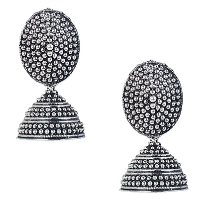 Antique Silver Oxidised Stylsh Designer Jhumki Earrings for Women (SJ_1582)