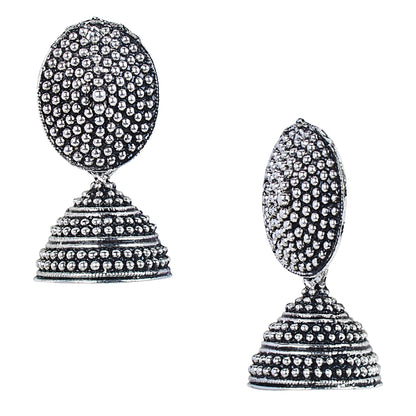 Antique Silver Oxidised Stylsh Designer Jhumki Earrings for Women (SJ_1582)