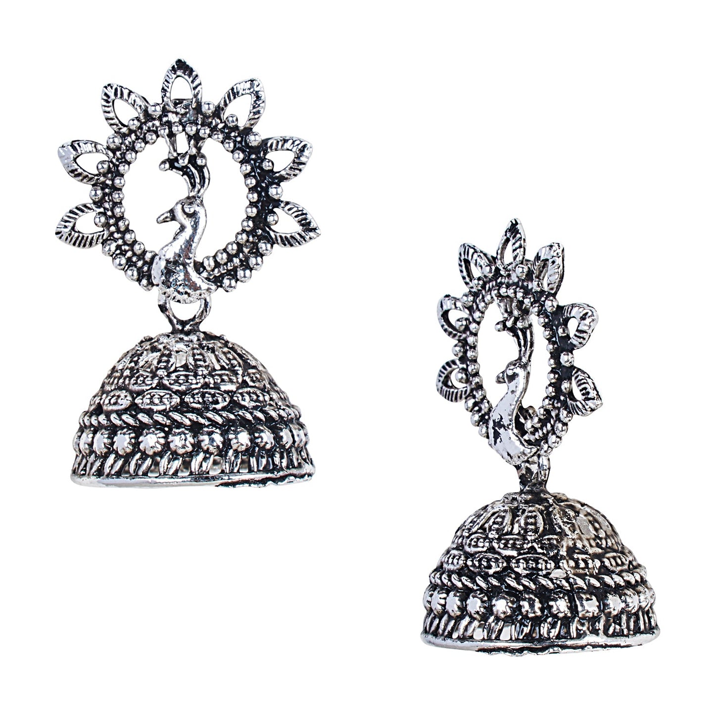 Antique Silver Oxidised Stylsh Designer Jhumki Earrings for Women (SJ_1583)